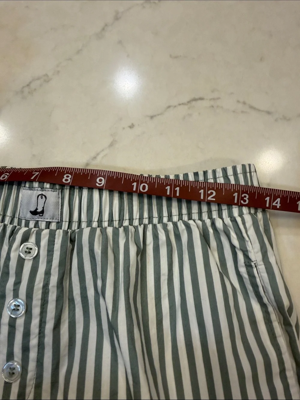 Happily‎ Grey Boxer Pants Green and White Striped Size Small 100% Cotton